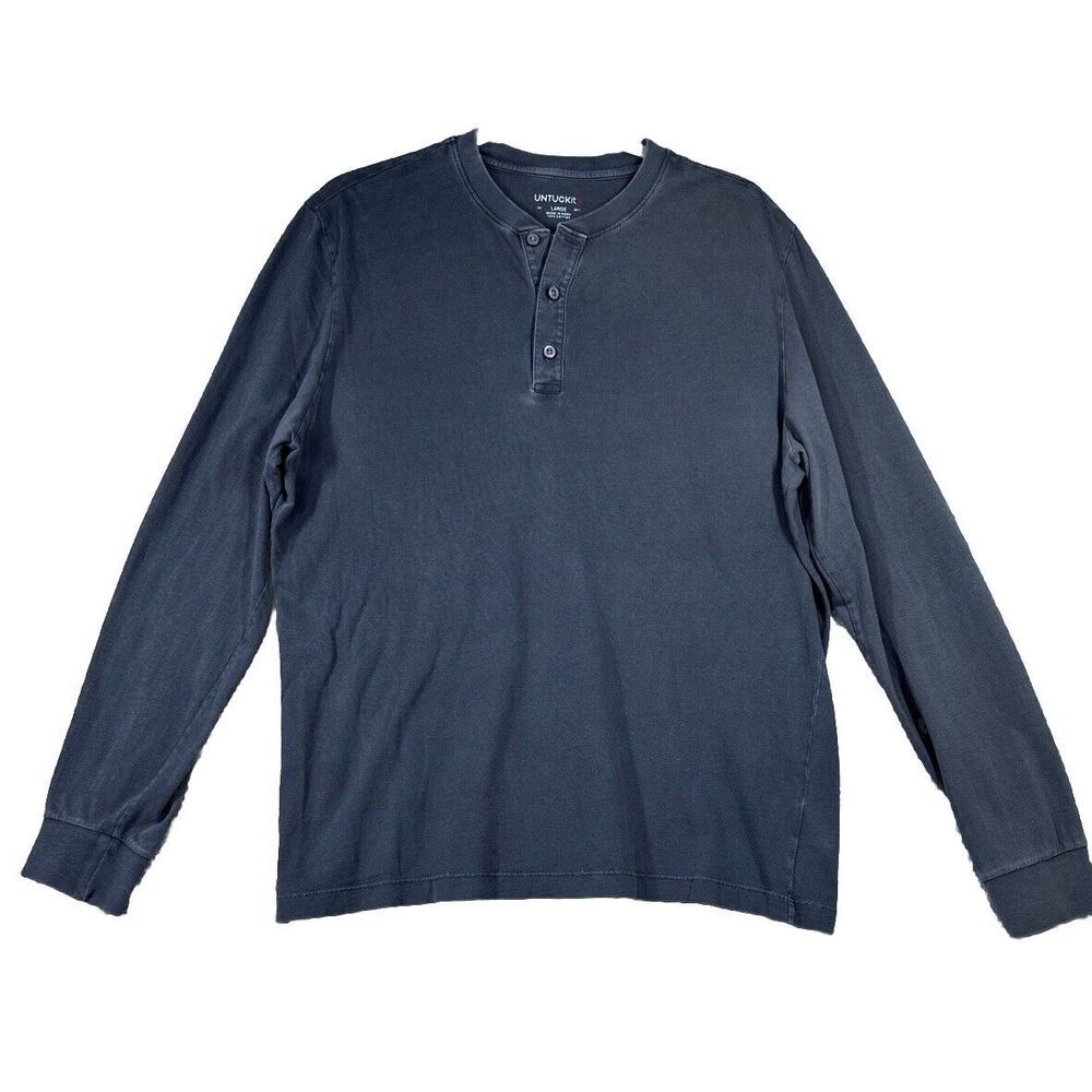 Untuckit Shirt Mens  Large Long Sleeve Henley Crew Buttons distress